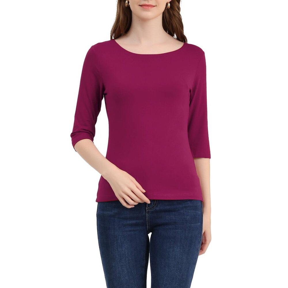 Lafayette 148 New York Magenta 3/4 Sleeve Top - Picture 3 of 10